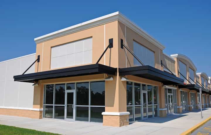 Bright red commercial awning in San Antonio, TX.